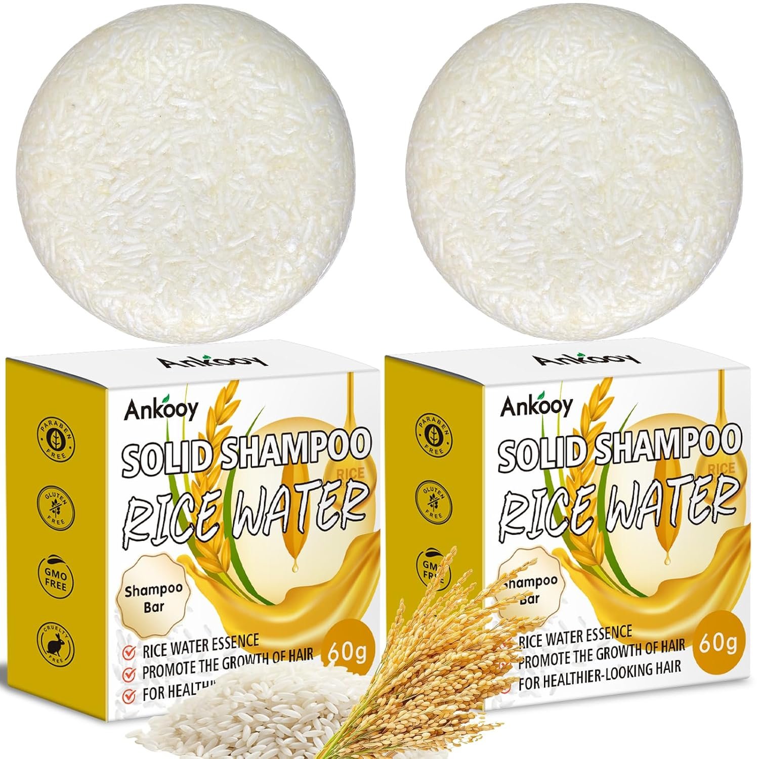 Shampoo Bar,Rice Water for Hair Growth,Clarifying Shampoo for Build Up,Soap Bar,Shampoo for Thinning Hair for Women and Men,Dandruff Shampoo,Frizz Control Hair Care,Travel Shampoo,Sulfate-Free(2 Pack)