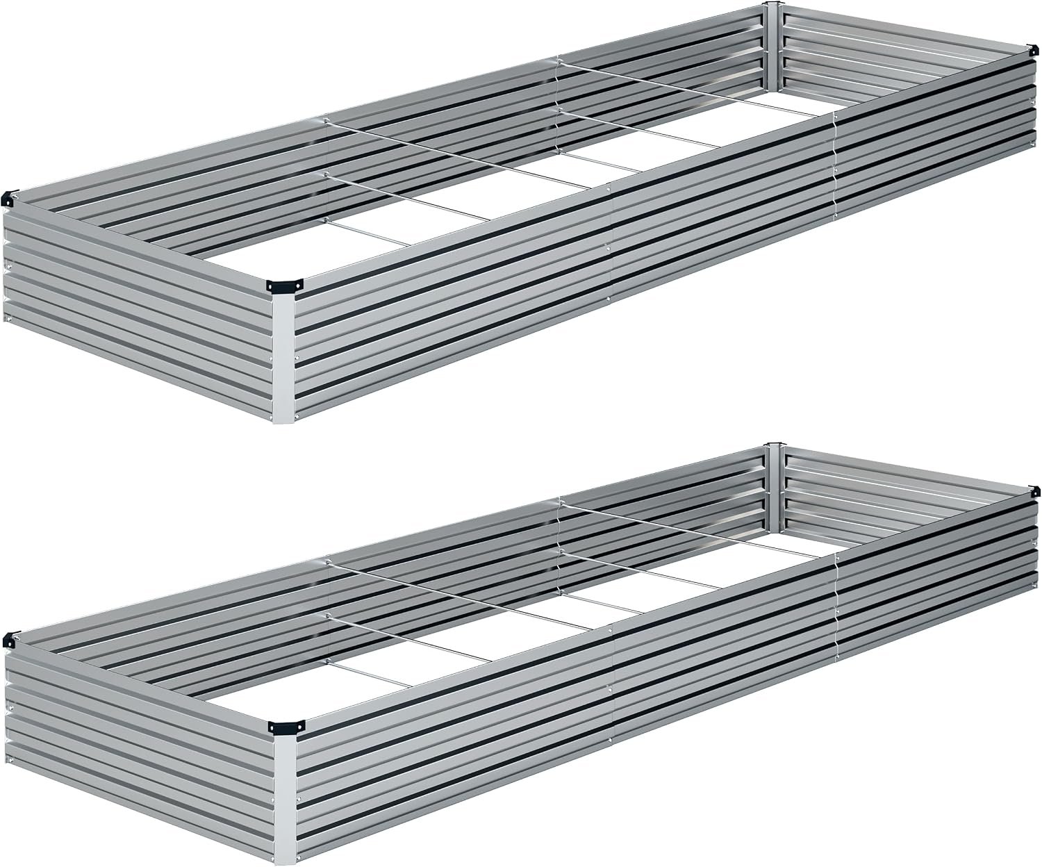 2PCS 10x3x1ft Galvanized Raised Garden Bed Kit,Gardening Planter Box | Outdoor Elevated Metal Planter Box For Vegetables, Flowers, Herbs, Anti-Rust Galvanized Steel, Open Drainage, Sturdy (Silver)