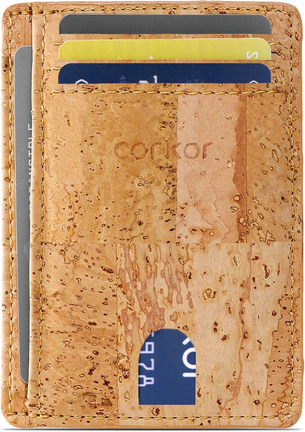 Cork Card Holder Men – Cork Wallet – Vegan Leather – Minimalist Slim Front Pocket RFID