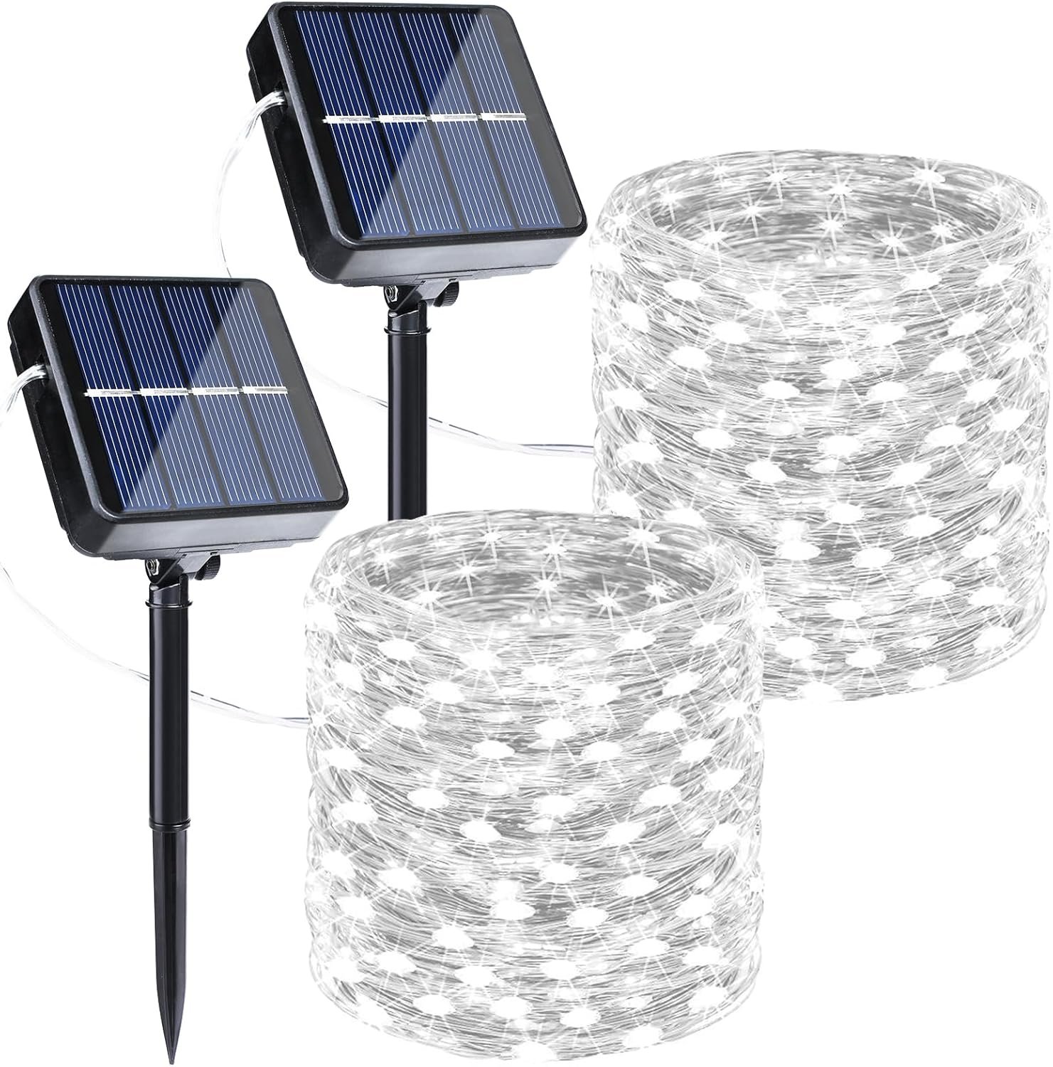 Joomer Solar Fairy Lights, 2-Pack Total 80FT 240LED String Lights, White | Silver Wire, Solar String Light Waterproof 8 Lighting Modes for Patio Fence Party Garden Yard Home Outdoor Decoration