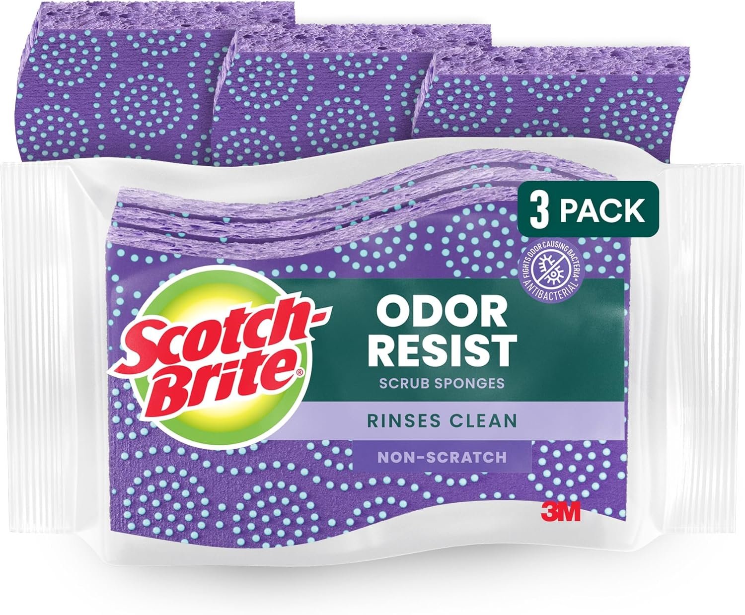 Scotch-Brite Scrub Dots Non-Scratch Scrub Sponge, Rinses Clean, for Washing Dishes and Cleaning Kitchen, 3 Scrub Sponges