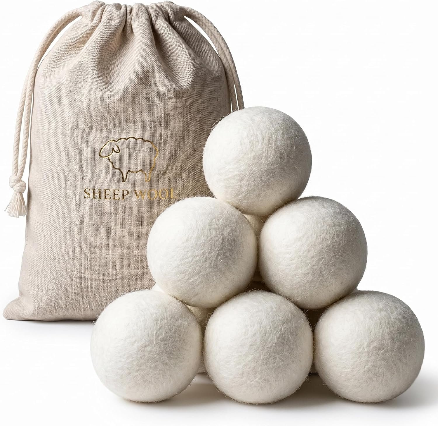 XL Wool Dryer Balls (6-Pack) – 100% Organic New Zealand Wool Laundry Balls for Dryer – Natural Fabric Softener & Reusable Anti Static Solution to Reduce Wrinkles & Shorten Drying Time