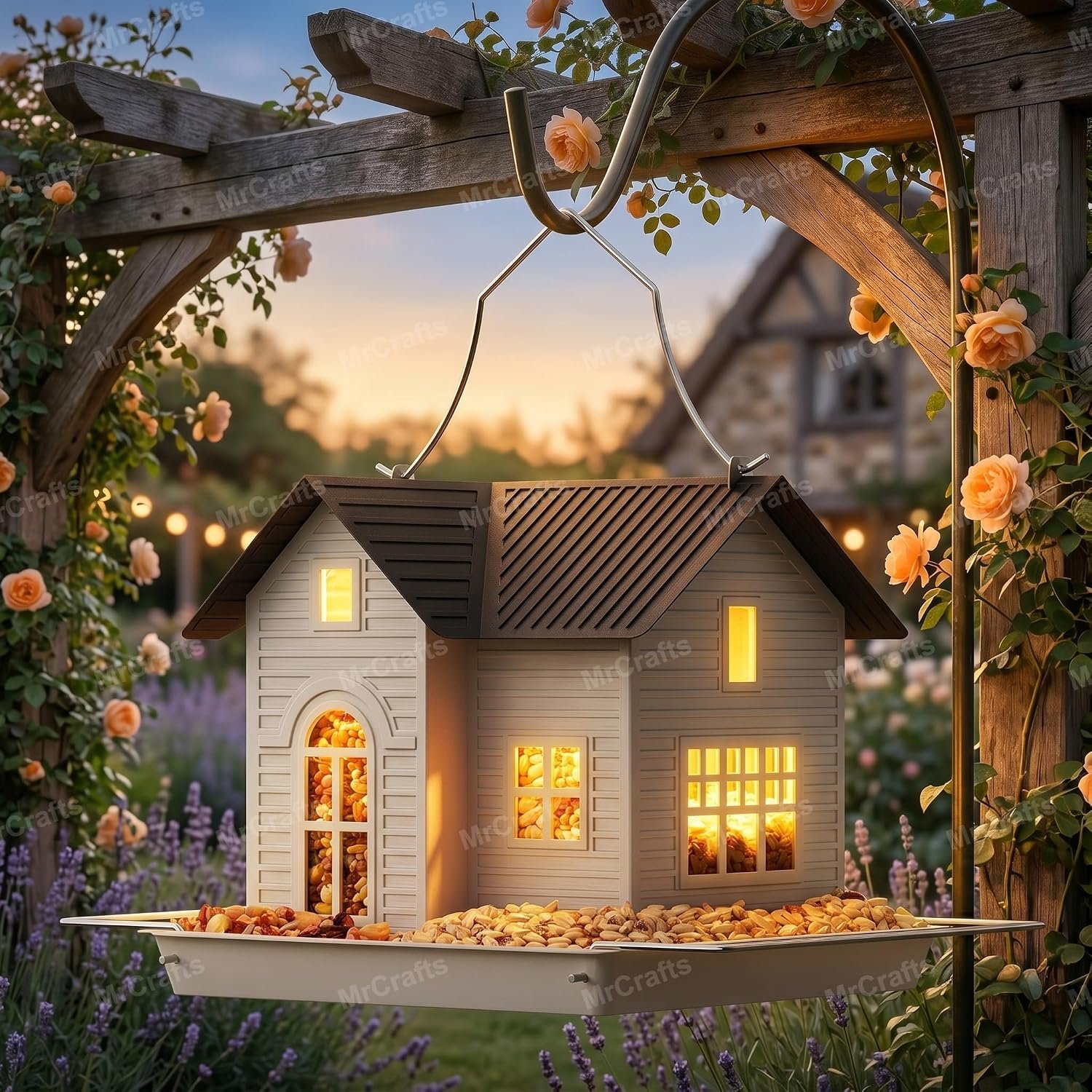 Solar Bird Feeder – Hanging Metal Bird House Feeder with Solar Lights, Outdoor Solar Lantern, Garden Decor for Outside, Unique Gifts for Mom, Grandma, Christmas