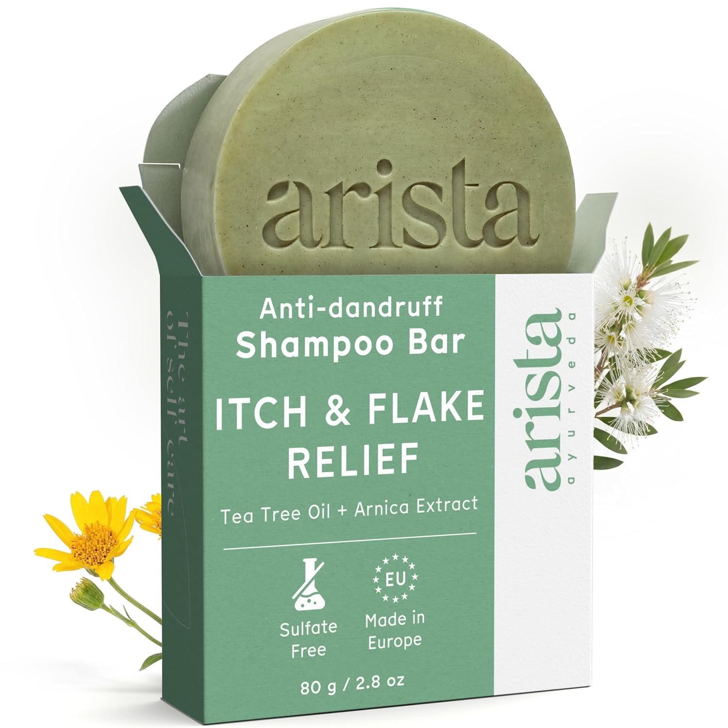 Arista Anti-Dandruff Shampoo Bar | Sulfate-Free, with Leaf Powder, Arnica & Tea Tree | Vegan Solid Shampoo Bar