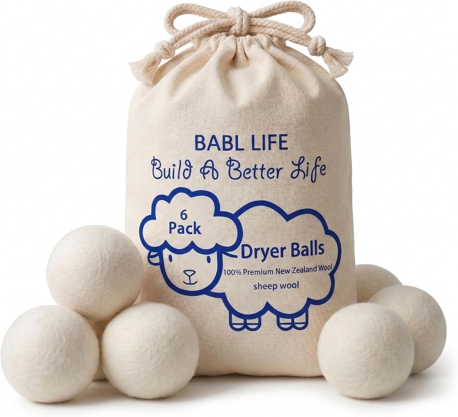 Wool Dryer Balls 6 Pack, 100% New Zealand Wool, Reusable Dryer Balls for Laundry, Natural Fabric Softener, Helps Reduce Drying Time, Wrinkles & Static Cling, 2.6 Inch