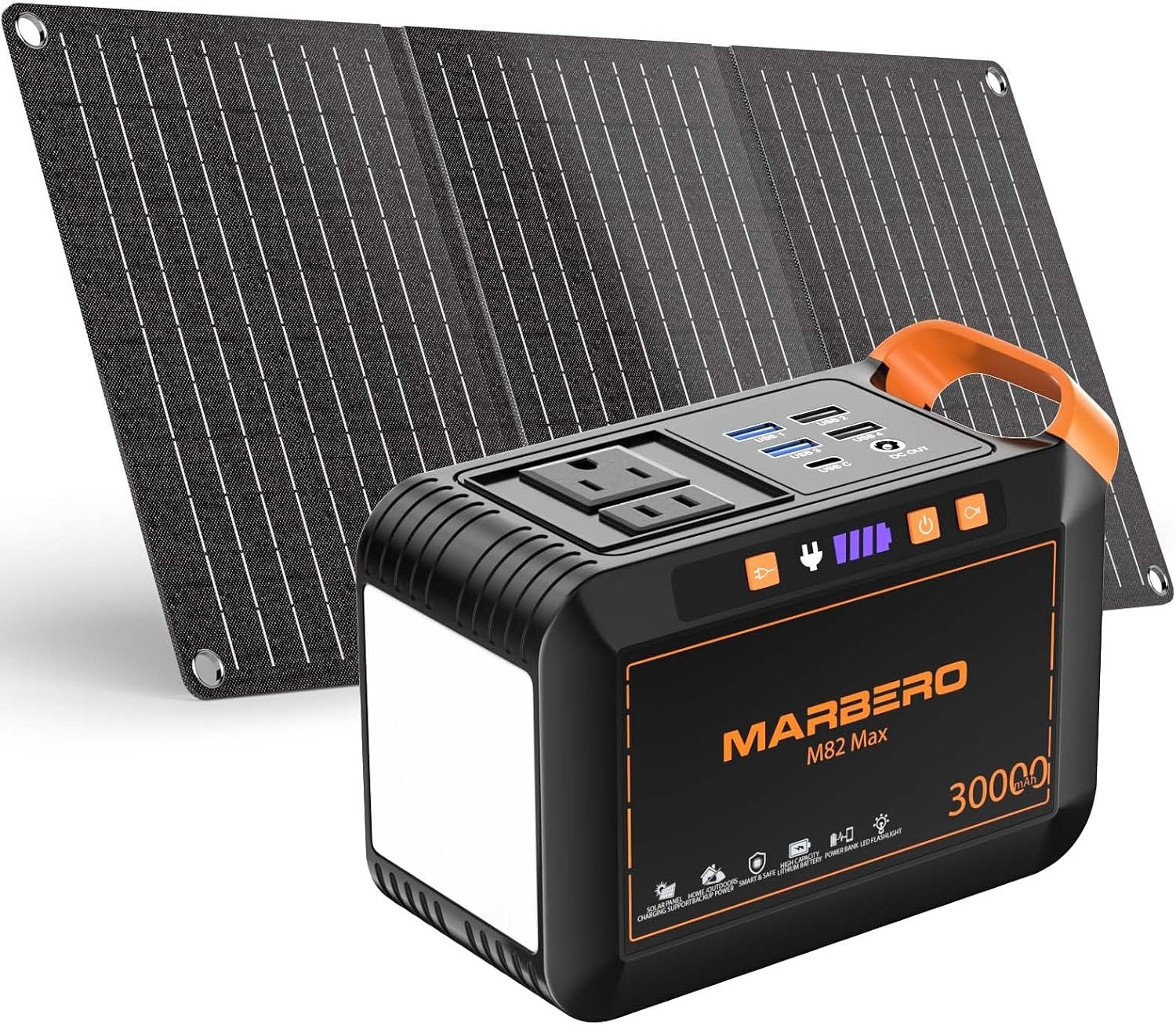 MARBERO 111Wh Solar Generator with Panels Included Solar Panel Kit 30W | Solar Powered Generator 120W Surge Portable Power Station with 8 Output Ports for Home Outages Camping Outdoor Emergency RV