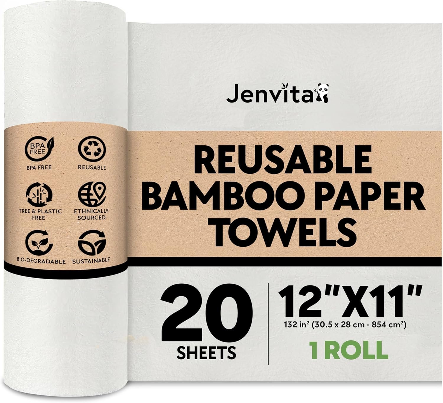 Reusable Paper Towels Bamboo | Ultra Absorbent & Durable | Reusable Paper Towel Washable Roll | FSC Certified | 100% Rayon Derived From Bamboo | Towel Alternative | 20 Sheets, 12″x11″ | 1 Roll