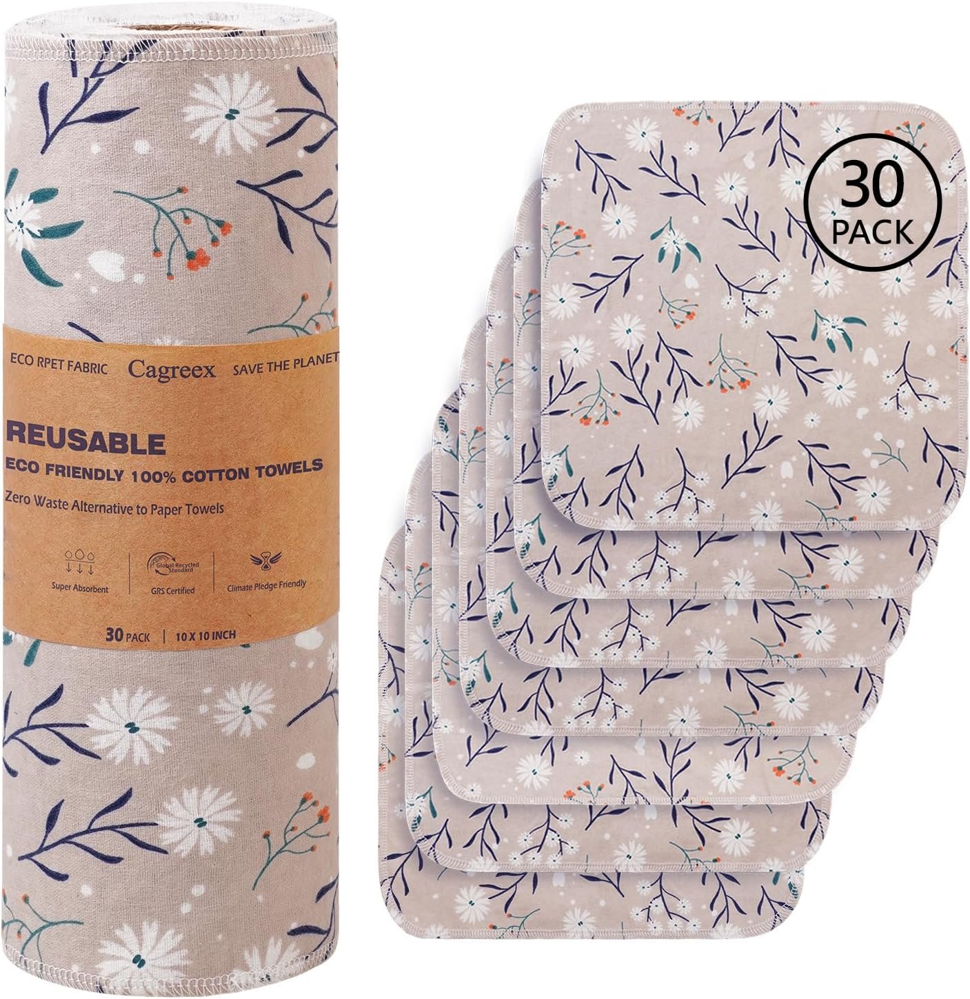 Reusable Dishcloth Kitchen Towel Cotton: Washable Roll Paper Towel | 30 Pcs 10X10 Absorbent Dishcloths Set Dish Tea Towel for Kitchen Drying Deco