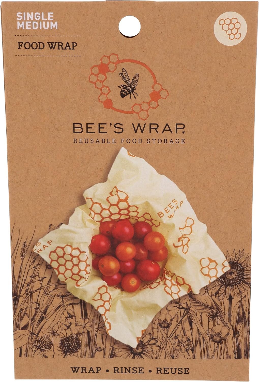 Bee’s Wrap – Single Medium Piece Pack – Made in the USA with Certified Organic Cotton – Plastic and Silicone Free – Reusable Eco-Friendly Beeswax Food Wrap – Honeycomb Print – 10″ x 11″