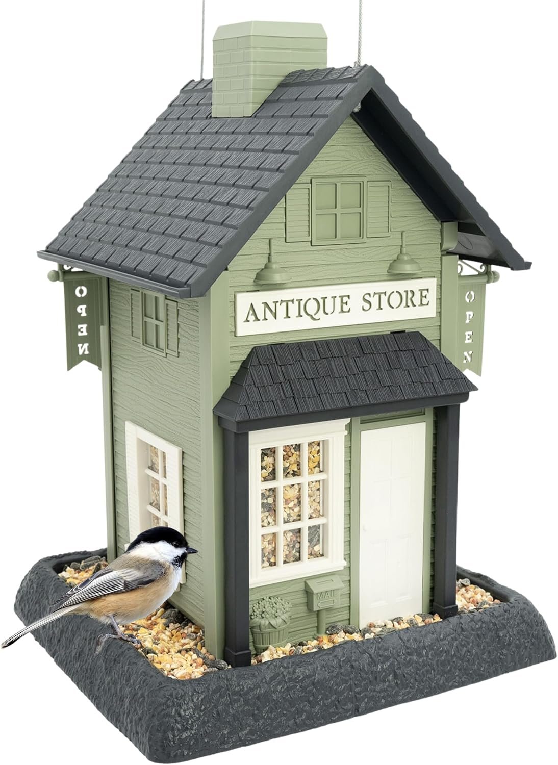 North States Village Collection – Antique Store Birdfeeder for Outdoors, Holds 6.5 Lbs of Seed in Green