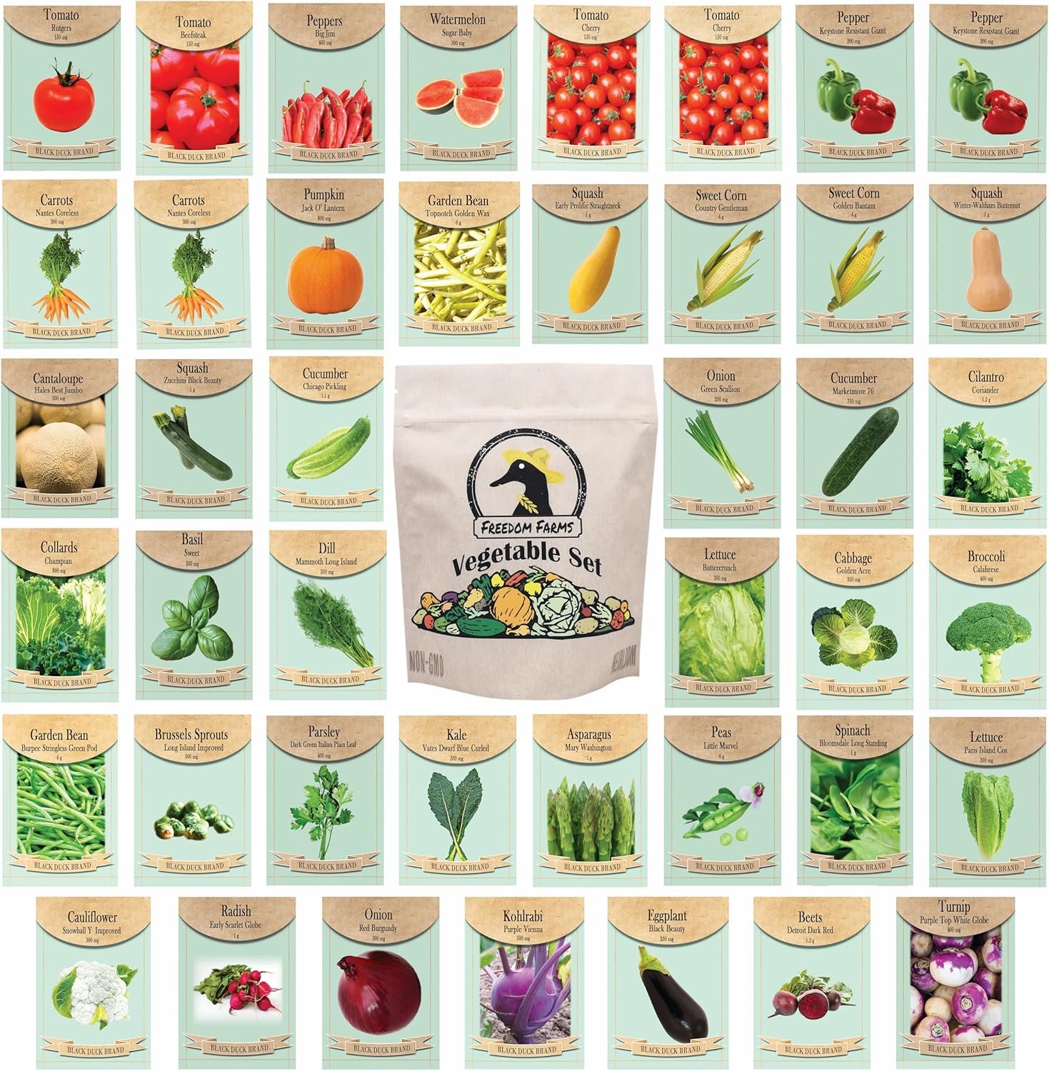 Set of 43 Assorted Vegetable & Herb Seed Packets – Over 10,000 Seeds! – Includes Mylar Storage Bag – Deluxe Garden Heirloom Seeds – 100% Non-GMO