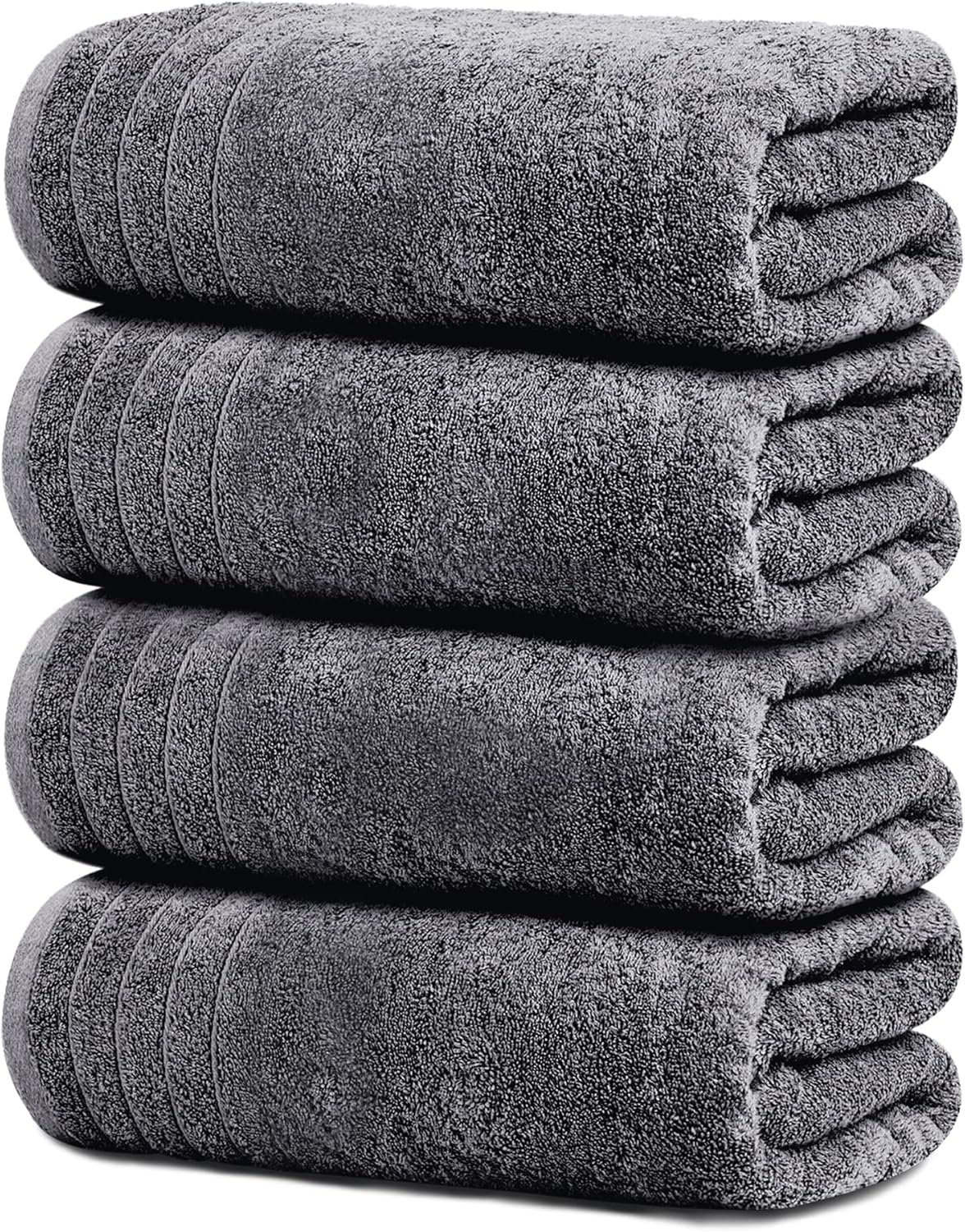 4 Piece Extra Large Bath Towels 30 x 60 Inches, Dark Grey | 100% Cotton, Larger & Lighter Weight, Quicker to Dry, Super Soft and Absorbent, Perfect for Bathroom