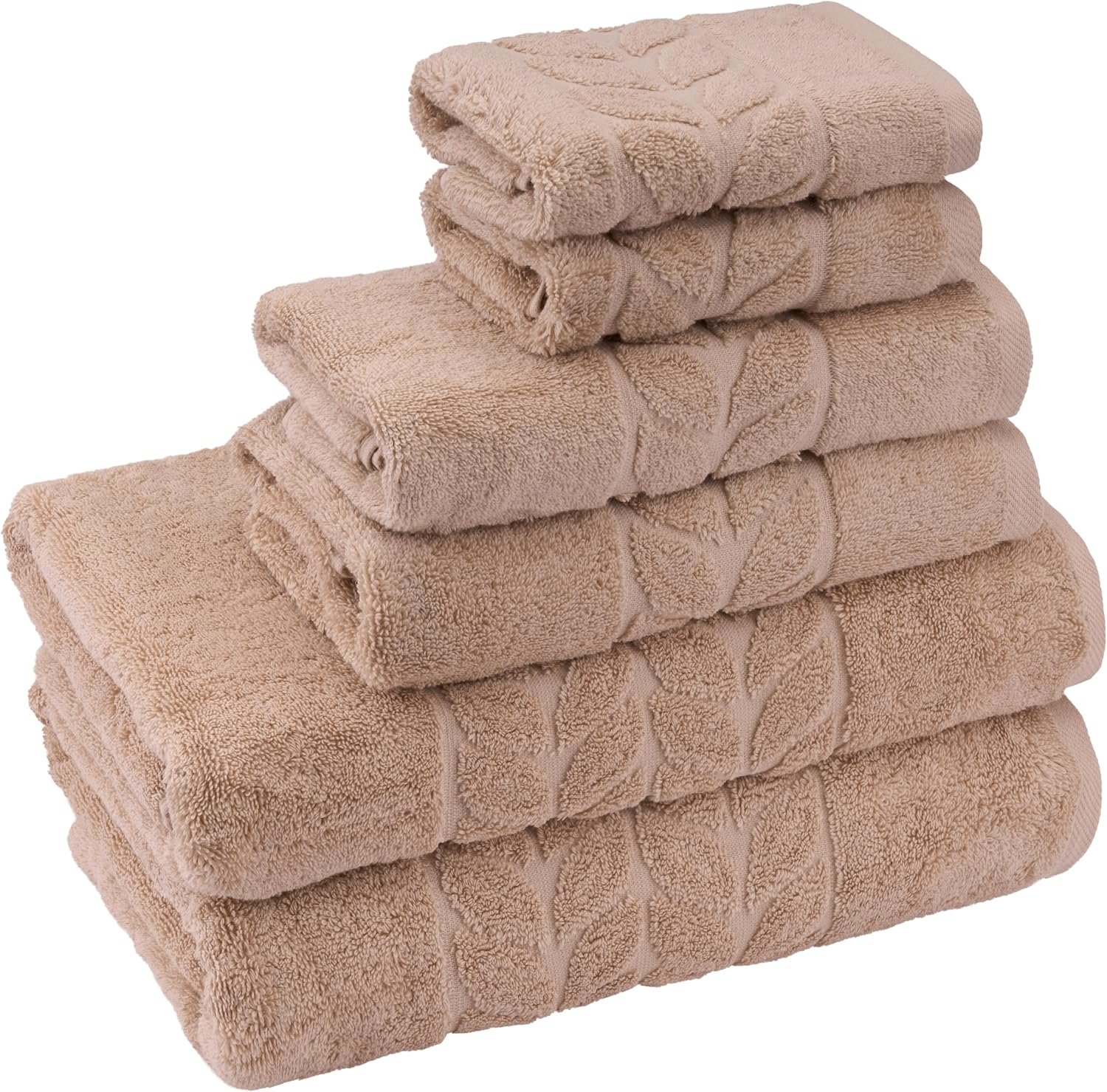 BAGNO MILANO Organic Turkish Cotton Bath Towels, Hand Towels – Premium Jacquard Collection, Certified Organic Cotton Towel Set (Latte, Towel Set of 6)
