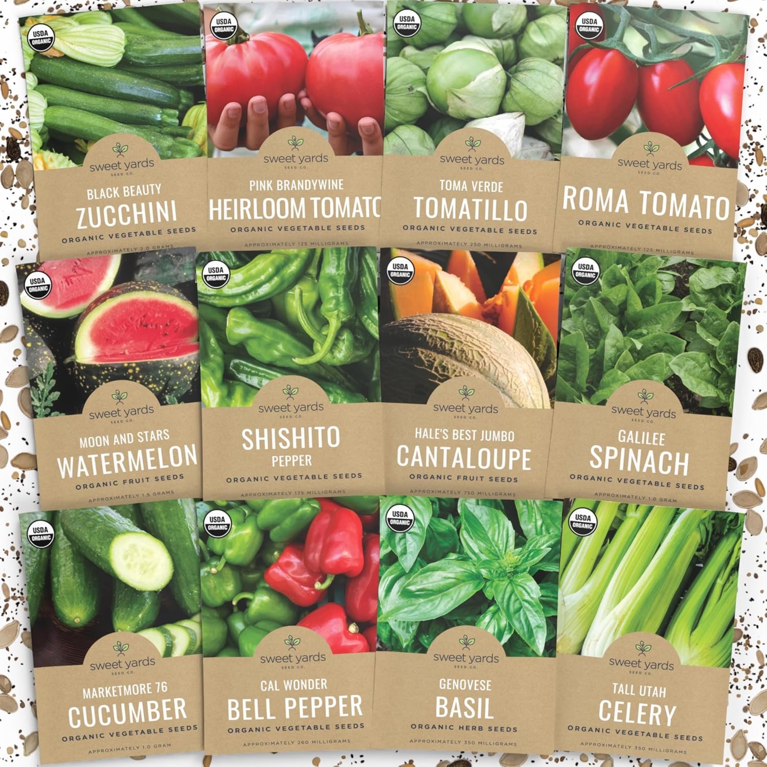 Organic Summer Seeds Variety Pack – 12 Individual Packs – 2026 Season – Basil, Tomatoes, Cucumber, Watermelon and More! for Indoor & Outdoor Planting (Non-GMO, Certified Organic)