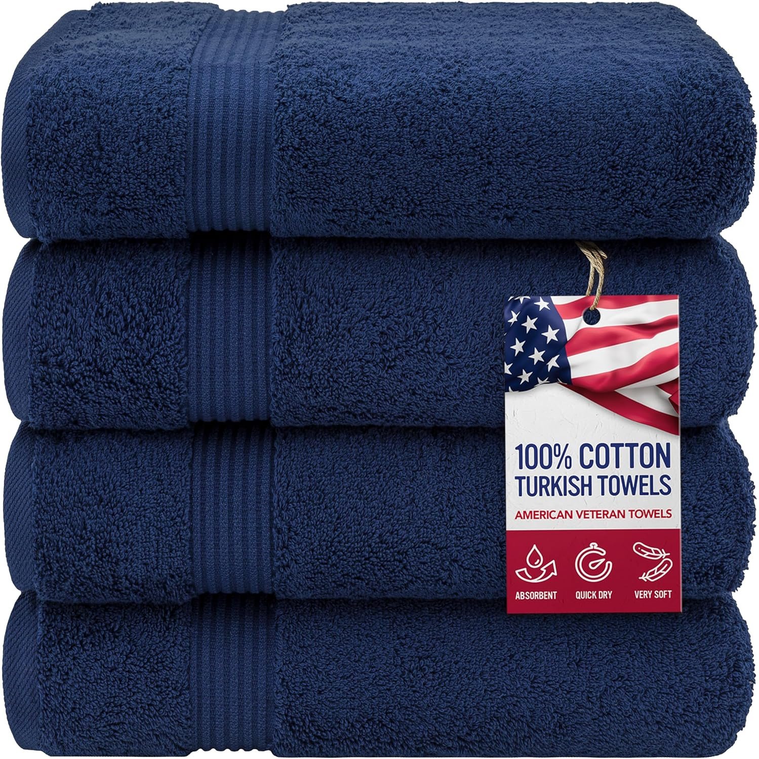 American Veteran Towel, 100% Cotton Turkish Bath Towels for Bathroom 4 Pack, 27×54 Extra Large Premium Soft Drying Bathroom Towels, Aqua Blue