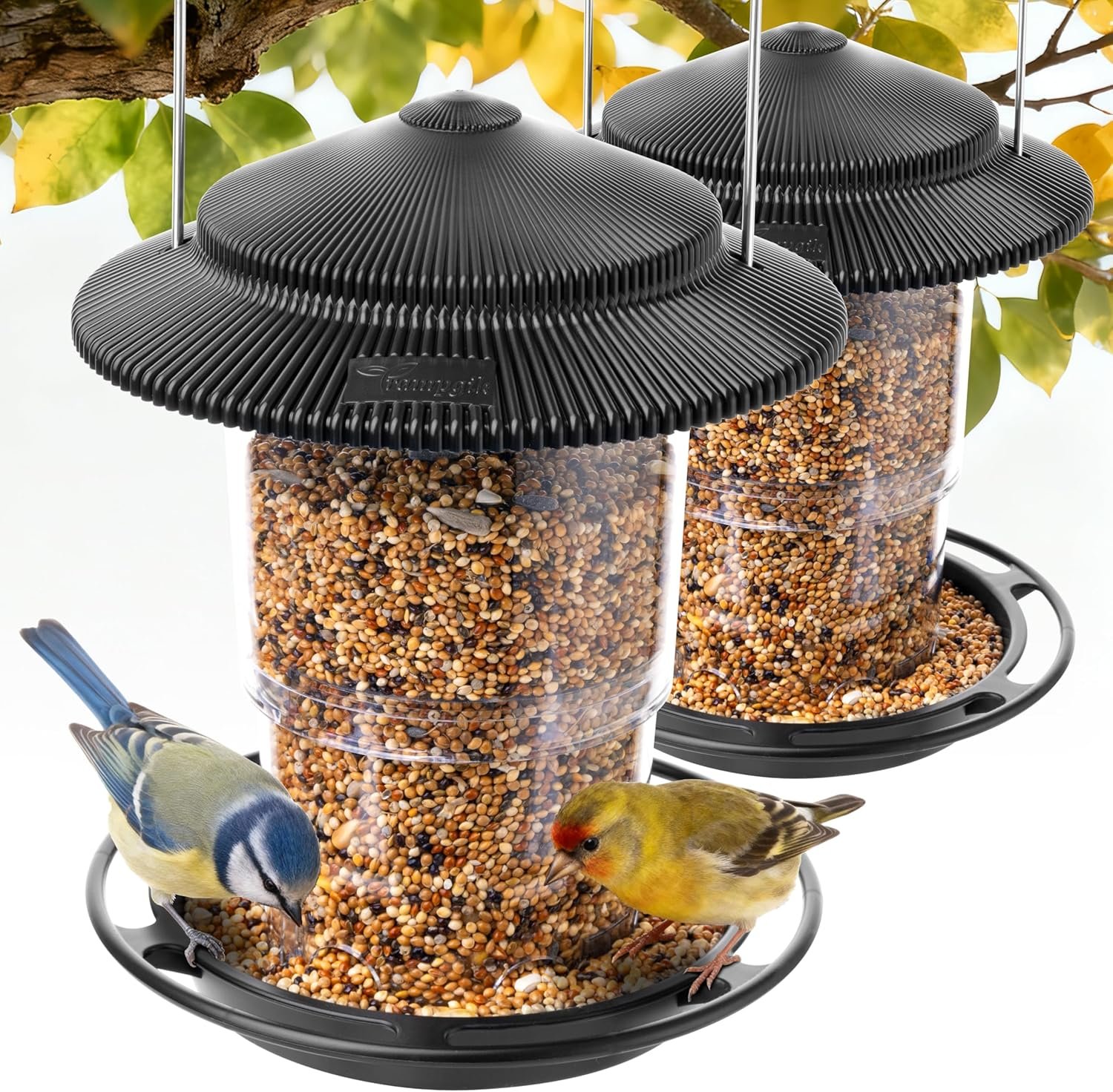 Outdoor Bird Feeder, Retractable Bird Feeder Hanging, Metal Hanger, Rainproof & Leak-Proof, Black, Pack of 2