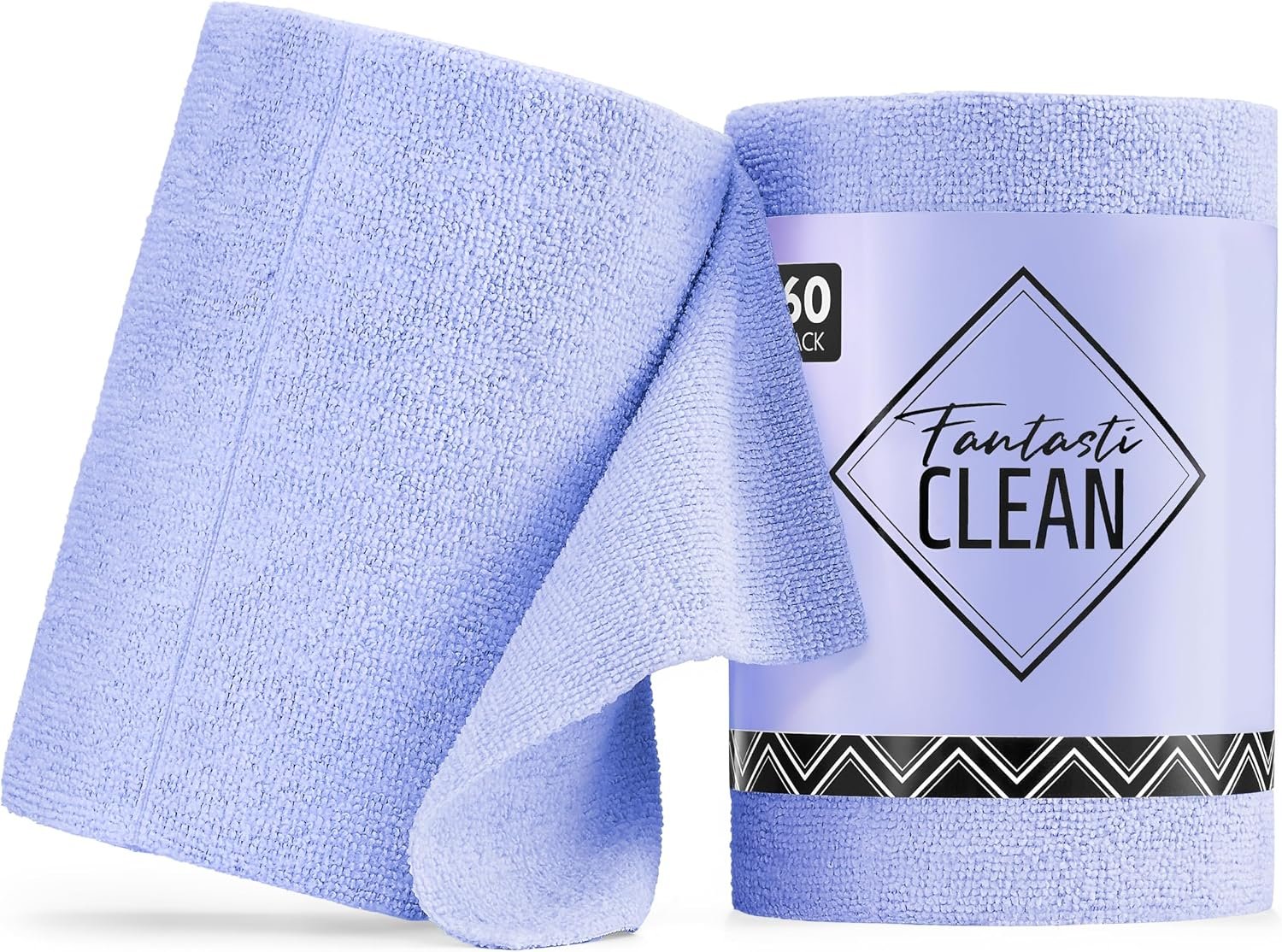 Fantasticlean Microfiber Cleaning Cloth Roll, 60 Pack, 8 x 8, Light Purple | Tear Away Microfiber Towel Roll, Reusable Paper Towels, Rags for Kitchen, Pet, Dust, Car, Office, Cleaning Supplies, Portable