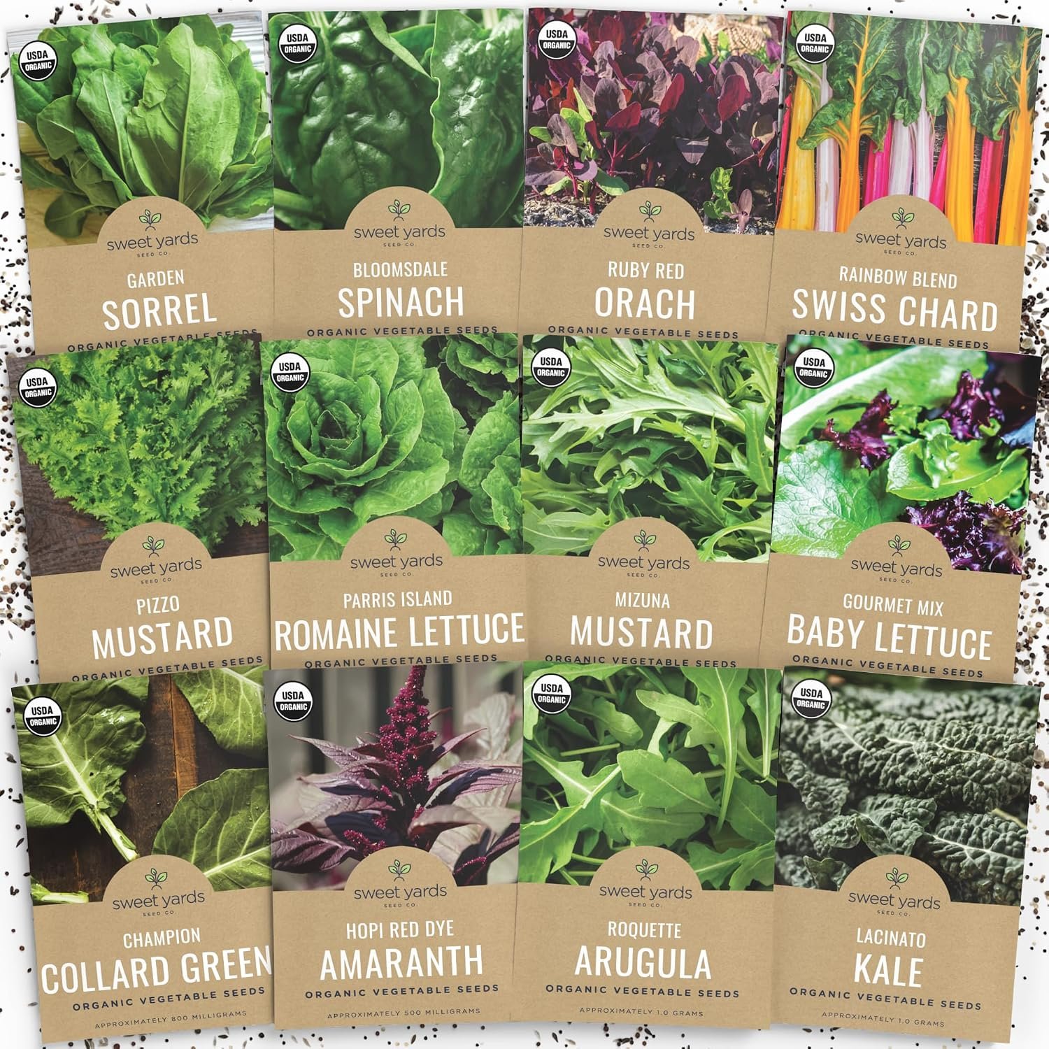Organic Healthy Greens Seeds Variety Pack – 12 Individual Packs – 2026 Season – Arugula, Kale, Swiss Chard, Spinach, Mustard & More! for Indoor & Outdoor Planting (Non-GMO, Certified Organic)