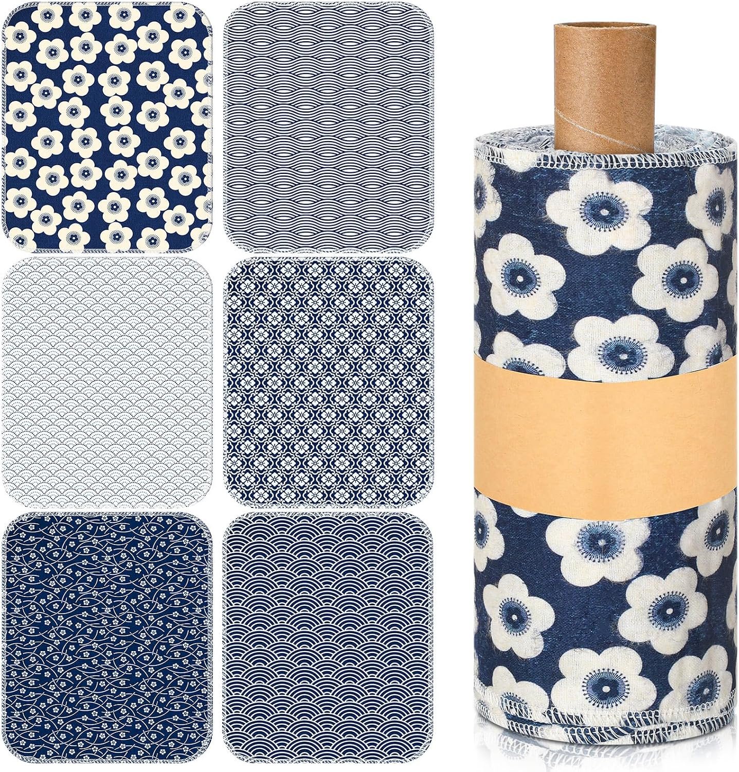 Redbaker 30 Pcs 18 Pcs Reusable Paper Towel for Kitchen,Geometric Style | Washable Paperless Cloth, Soft and Fluffy Cotton Material, Durability and Absorbency, Kitchen Bathroom Supplies