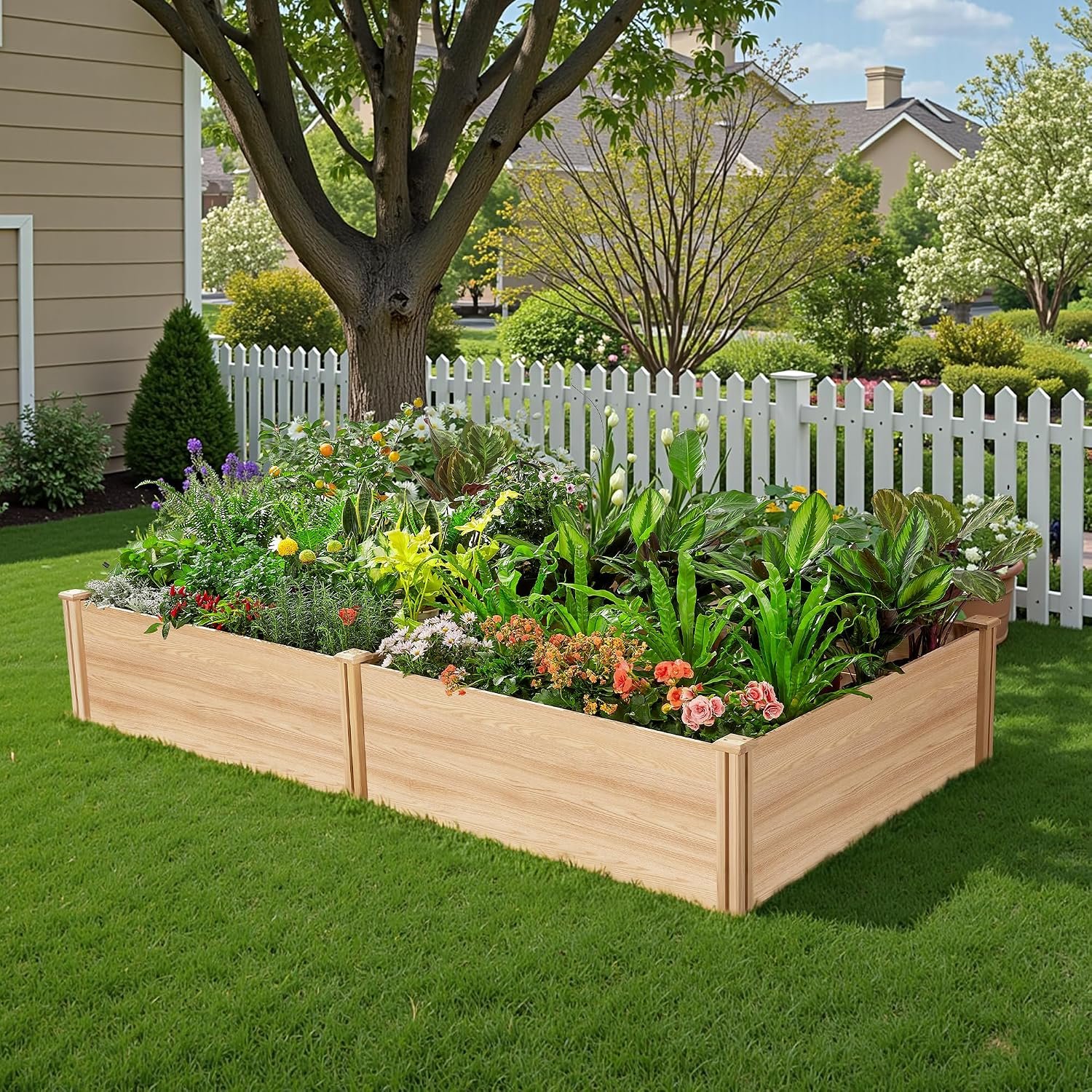 SPECRAFT 8×4 Ft Wood Raised Garden Bed, 15 Inch Deep Planter Box | Durable Open Base Design for Vegetables, Herbs, and Flowers, Ideal for Outdoor Gardening