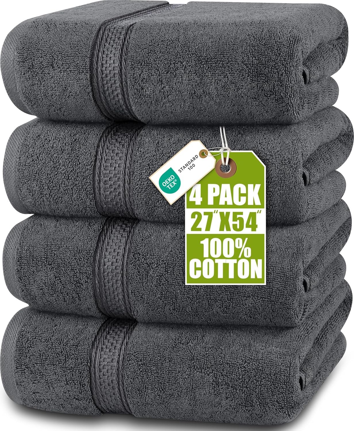 Utopia Towels 4 Pack Premium Bath Towels, 27×54 in, 600 GSM Cotton Grey | Premium Lightweight Ring Spun Cotton Towels – Highly Absorbent, Quick-Drying, Soft Feel, Perfect for Daily Use