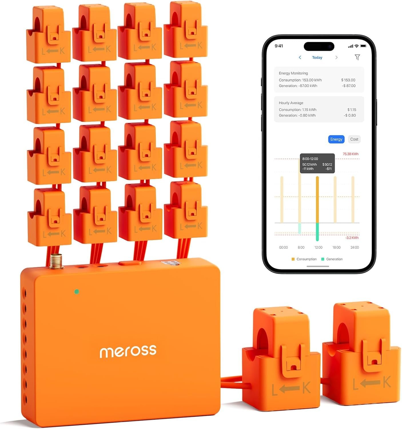 Meross Smart Home Energy Monitor with 18 Circuit Monitoring, Home Assistant Support, Real-Time Energy Usage Tracking, Solar Surplus Detection, Smart Alerts, No Subscriptions, 2-Year Warranty