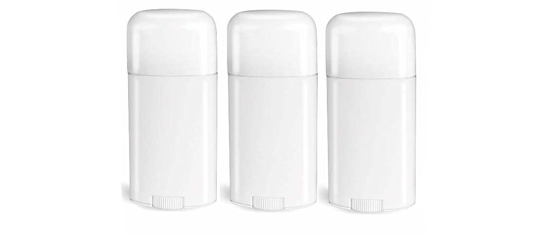 Deodorant Container – Empty – 2.65 Ounce – Twist-Up Refillable Plastic Tube for Deodorants – Cosmetic Crafts – Pack of 3 – Oval Cap- By Natural Farms