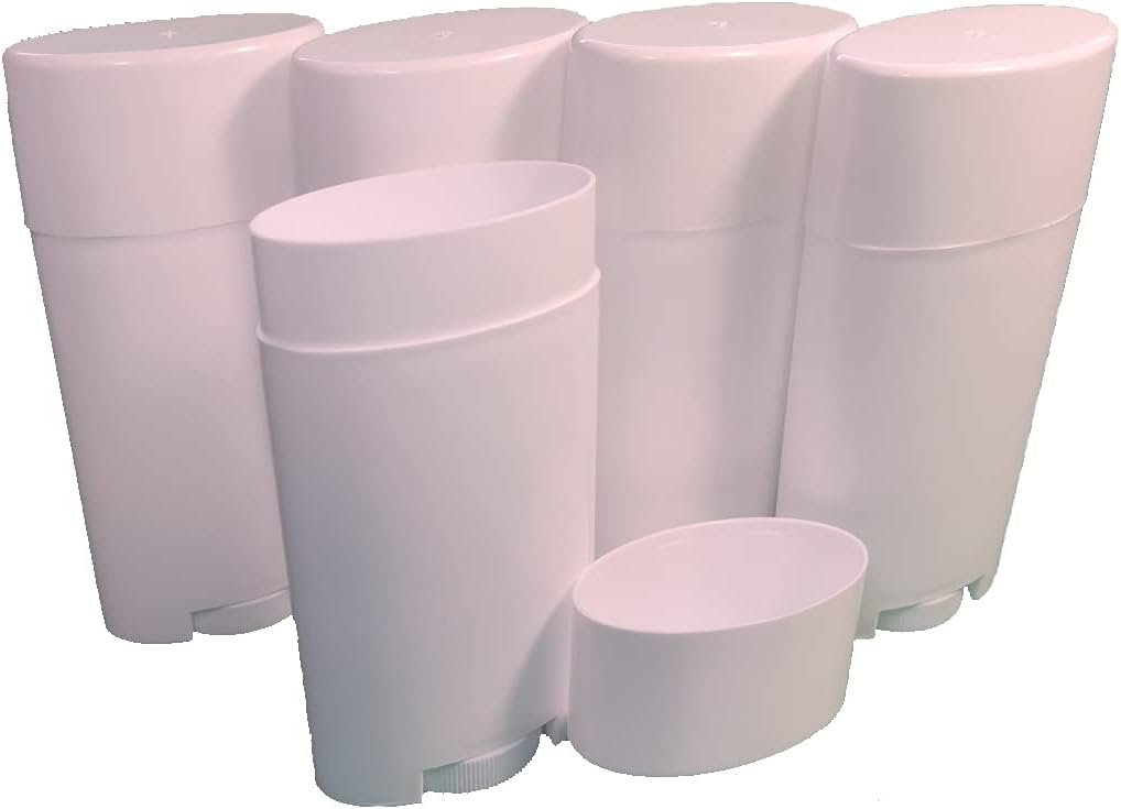 5 Pack – Empty Deodorant Containers (2.5 Oz Capacity, Top-Fill, Flat Top Lid, White)