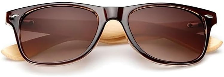 Bamboo Temple Sunglasses with Brown or Mirrored Lens and Wooden Arms Rectangular Shaped
