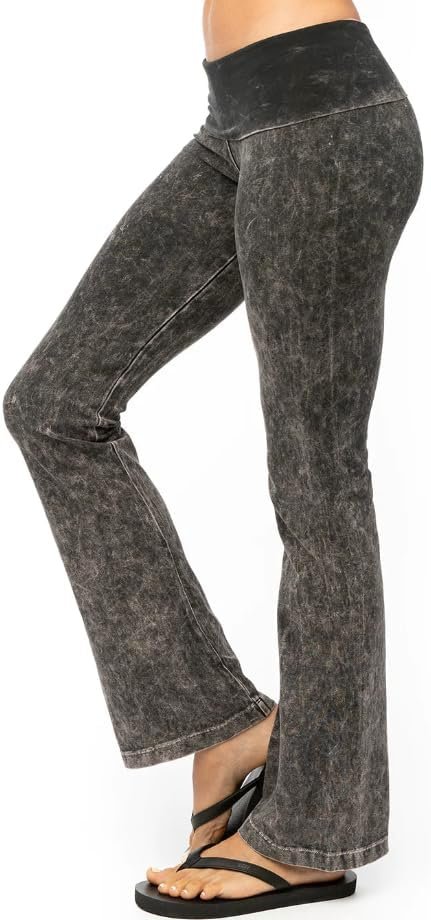 Hard Tail Women’s Roll Down Bootleg Flare Yoga Pants, Organic Cotton Breathable High Waisted Leggings, Made in USA, Black (US, Alpha, Small, Regular, Regular)