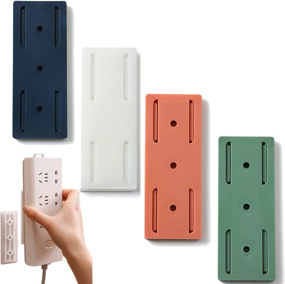 Self-Adhesive Desktop Socket Fixer, Adhesive Punch Free Socket Holder Cable Management Punch Free Surge Protector, Desktop Mountable Plug-in Socket Fixer Bracket Stand (4 Pcs)