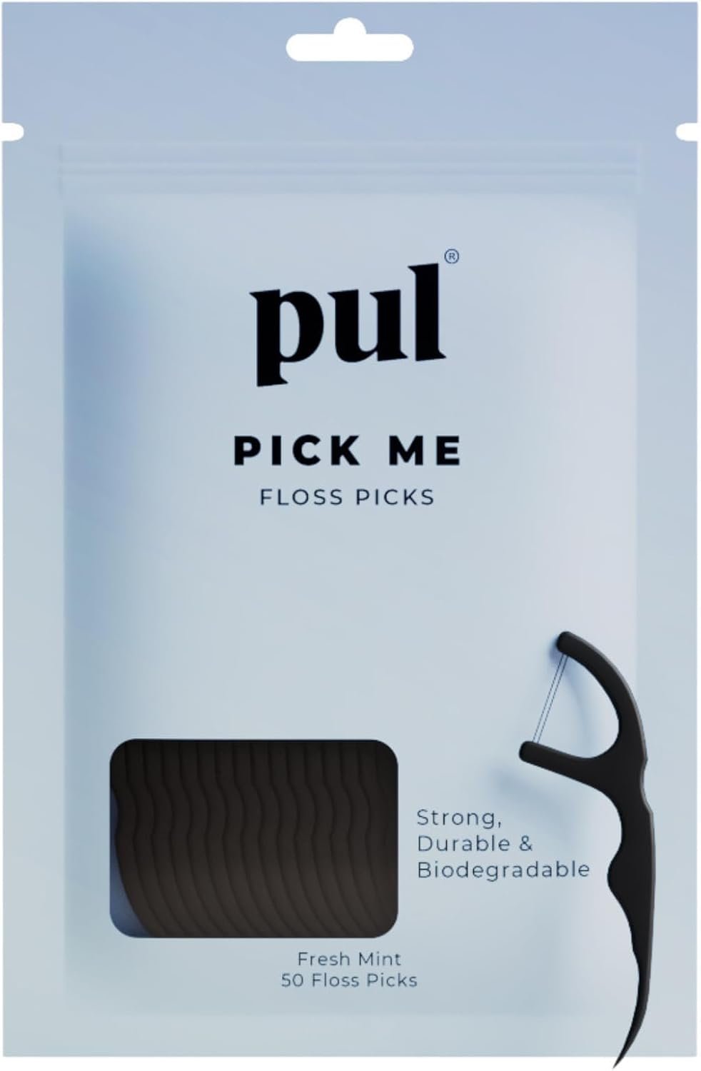 PUL Mint Dental Floss Picks – Biodegradable Floss Sticks with Shred-Resistant Teeth Floss, Fluoride Free Dental Flossers for Adults & Kids, Minty Fresh Dental Floss Picks – 50 Count