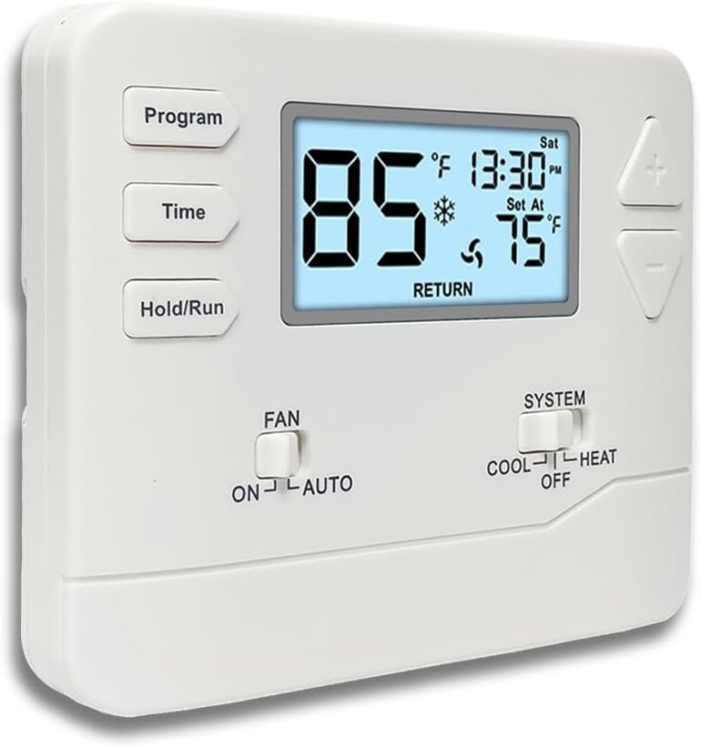 Programmable Thermostat for Home,Conventional Single-Stage Systems,5-1-1 Day Programmable Digital Energy-Saving Thermostat,up to 1 Heat/1 Cool Compatible with Gas System，White Backlight