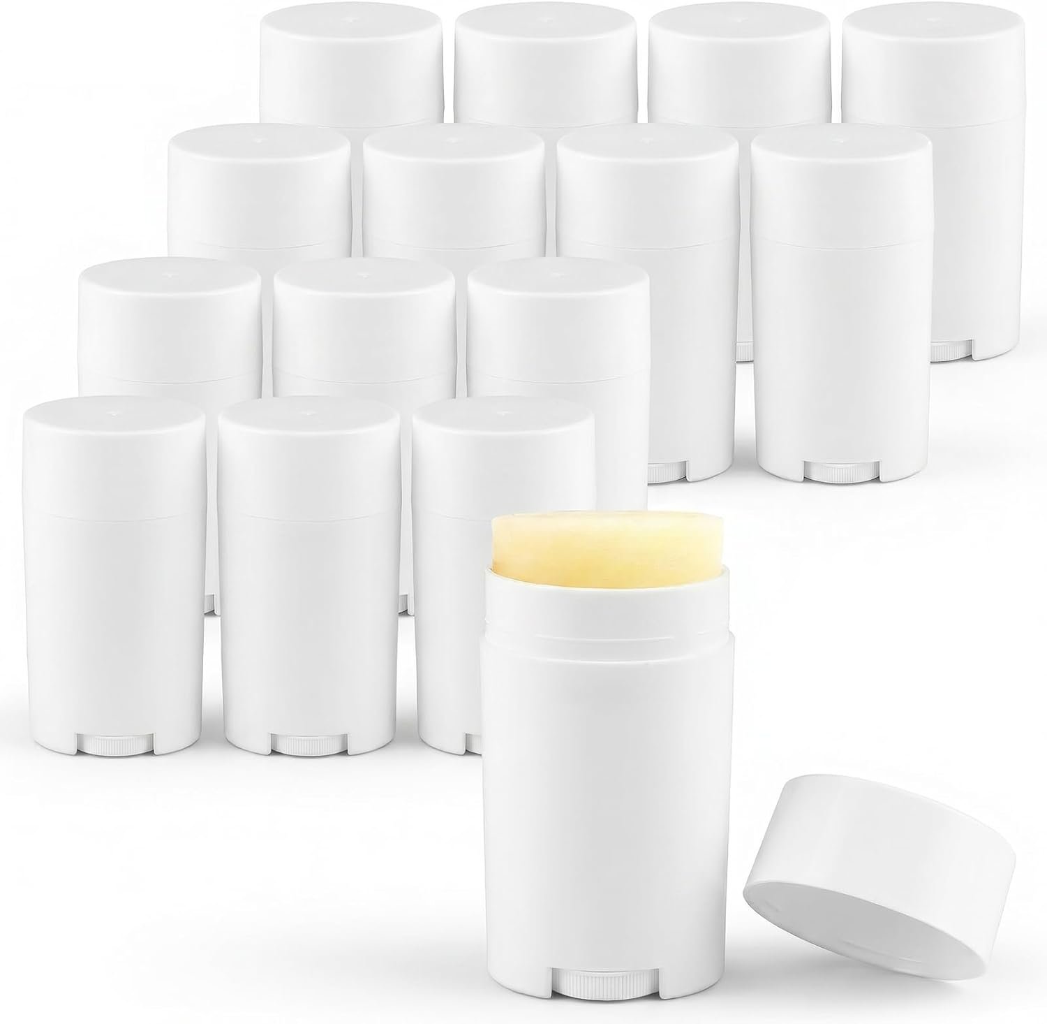 30 Pcs Deodorant Empty Containers, Empty Deodorant Containers 2.5 Oz Oval Twist-Up Refillable Tubes, White Plastic Deodorant Container for Homemade Deodorant, Lip Balm, Lotion, Travel