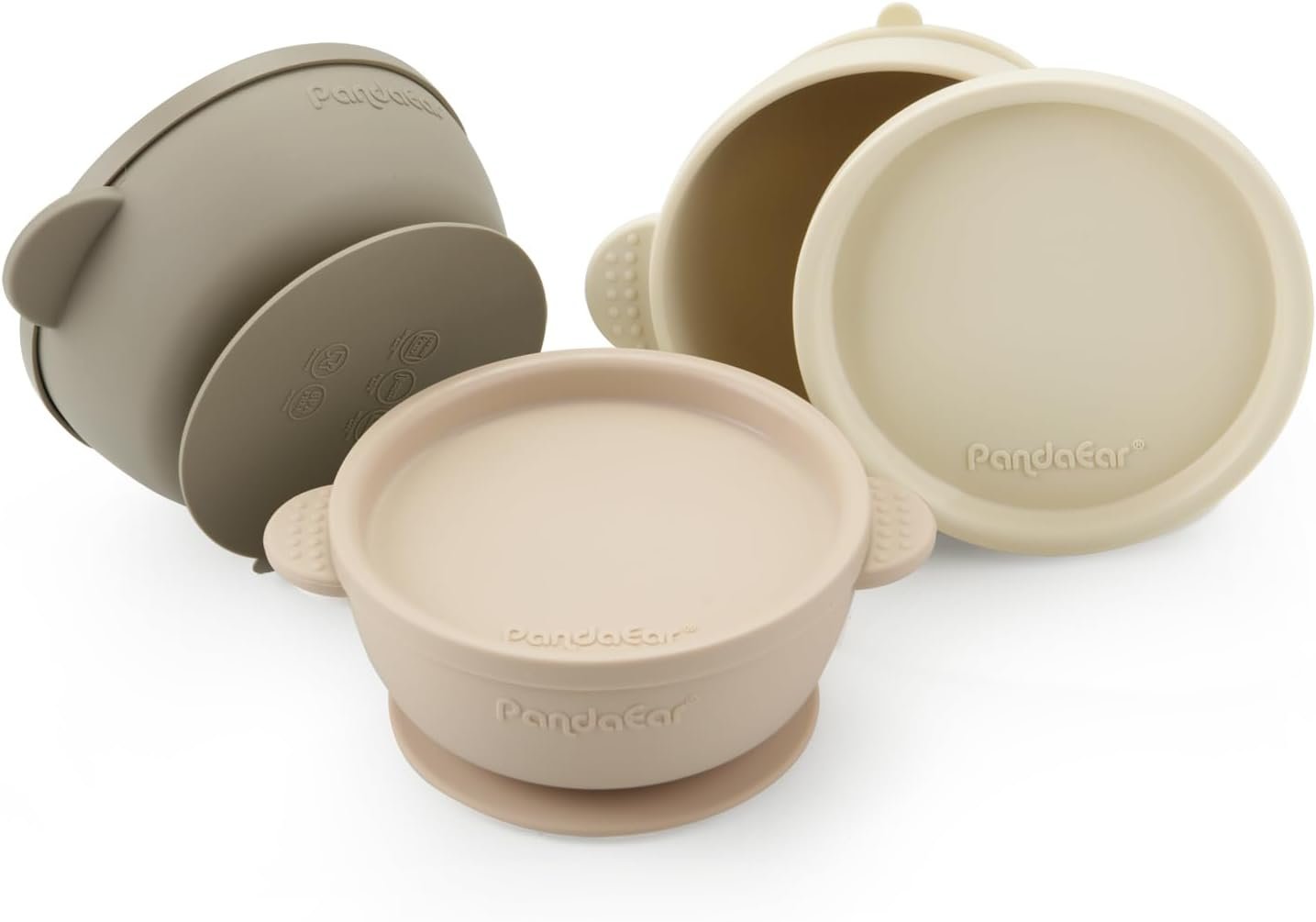 PandaEar 3 Pack Baby Bowls With Suction, Silicone Food Bowls With Lids | Stay Put Infant Toddler Feeding Bowls With Strong Suction Base, Leakproof Lids, BPA Free Silicone, Baby Led Weaning