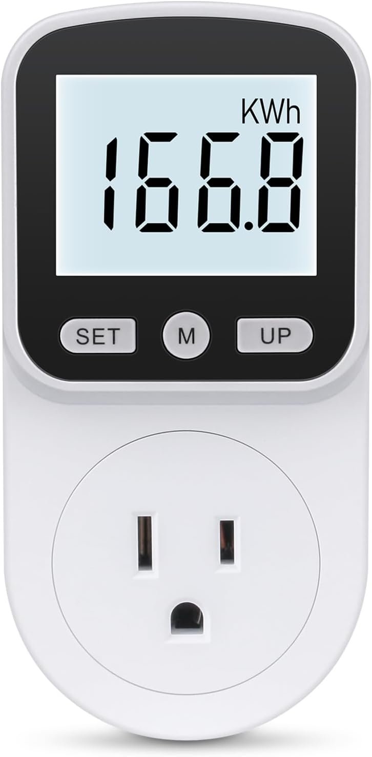 Upgraded Watt Meter Power Meter Plug Home Energy Monitor Electricity Usage Monitor, Electrical Usage Monitor, Energy Voltage Amps Meter Tester with Backlight, Overload Protection, 8 Display Modes