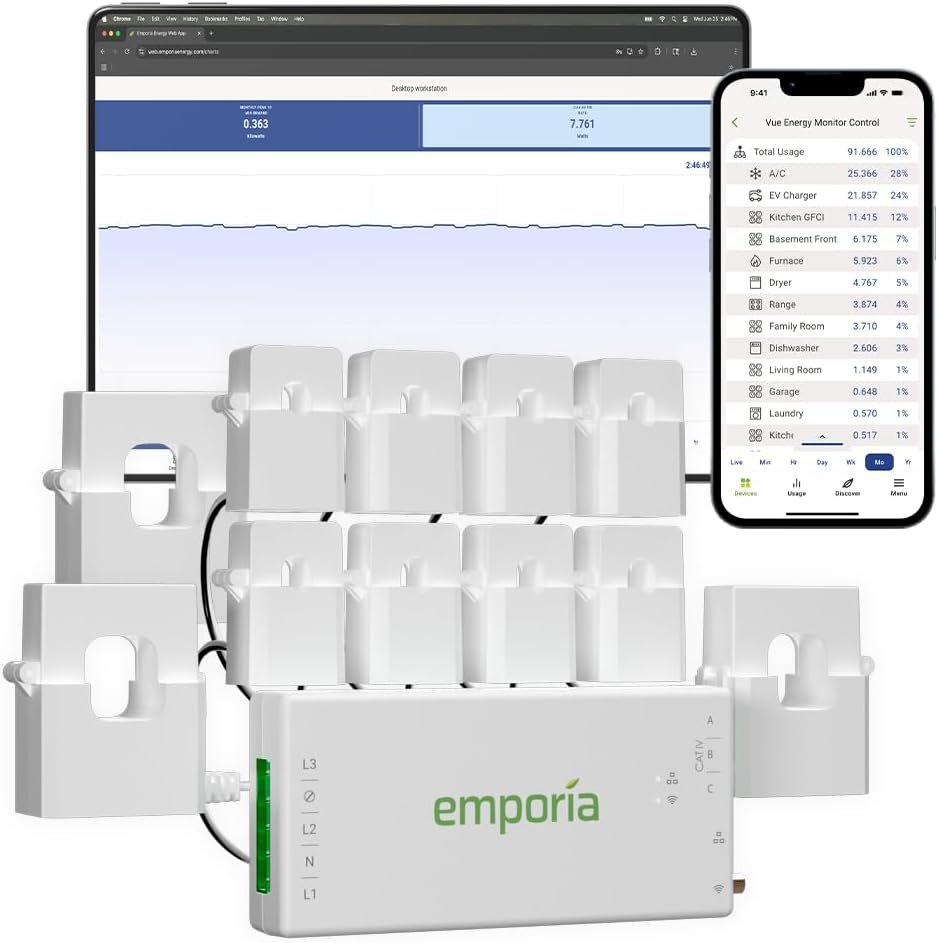 Emporia Vue 3 Commercial 3-Phase Smart Energy Monitor – Business and Home Automation Device with Real Time Electricity Usage Monitor, Power Consumption Meter, Solar and Net Metering