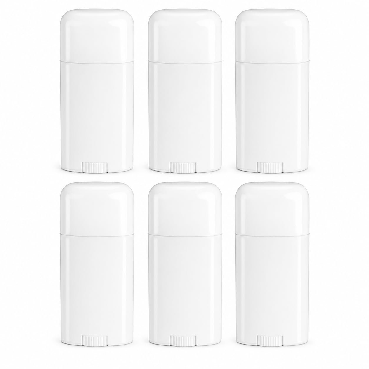 Deodorant Container – Empty – 2.65 Ounce – Twist-Up Refillable Plastic Tube for Deodorants – Cosmetic Crafts – Pack of 6 – Oval Cap- By Natural Farms