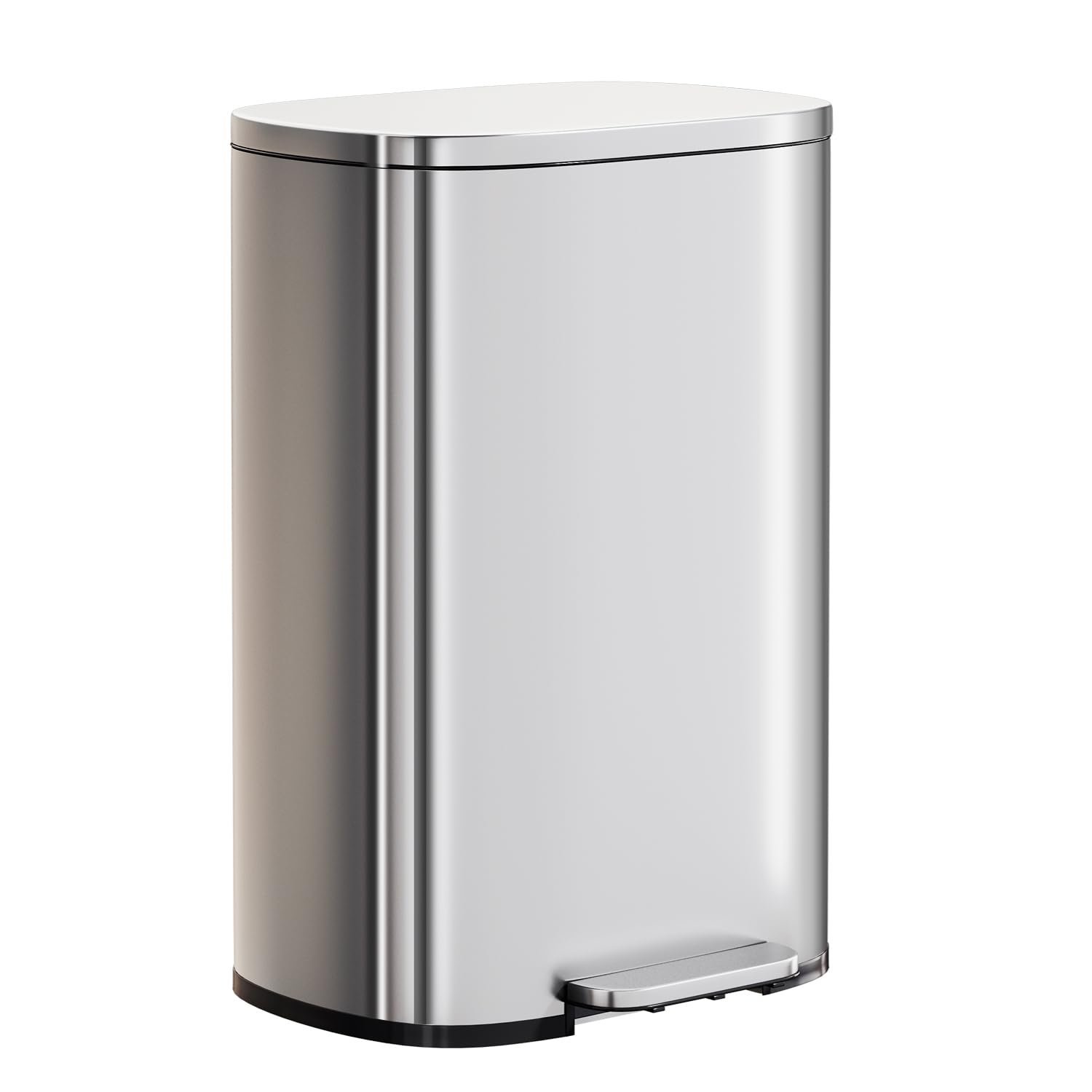 PayLessHere | 13G Trash Can with Lid | Steel | Removable Inner Bucket | Made of Stainless Steel | Soft-Close Step Pedal | Hands-Free Use | Easy to Clean | for Kitchen, Office, Bathroom