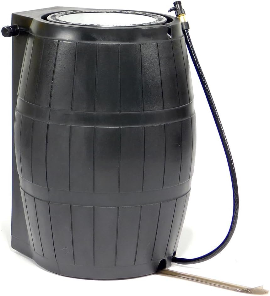 FCMP Outdoor Rain Barrel, Flat-Back Rainwater Catcher with Spigots, 50 Gallon, Black – Portable Water Storage Container Tank for Home, Garden, and Backyard | Portable Water Storage Container Tank with Spigots for Home, Garden, and Backyard