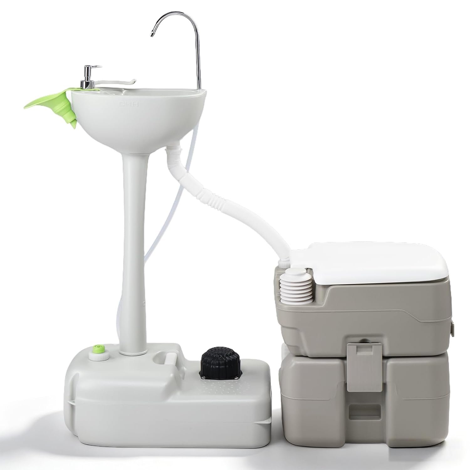 Portable Sink and Toilet Combo for Outdoor Camping RV Travel Boat | 5 Gallon Hand Washing Station & 5.3 gallon Flushing Toilet, Detachable Wastewater Recycled Perfect