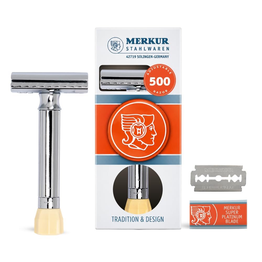 MERKUR Progress 500 Adjustable Double Edge Safety Razor – Standard Handle Adjustable Razor With Dial Made in Germany Plastic-Free Closed Comb Straight Bar