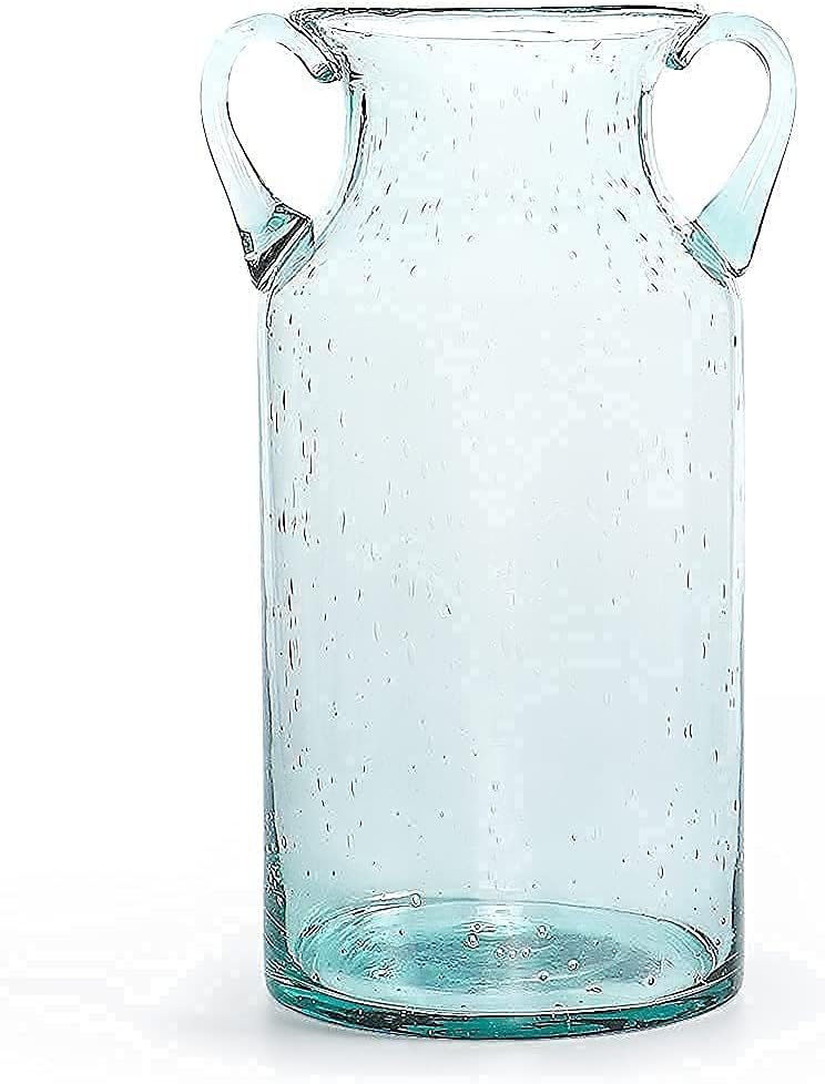 MDLUU Decorative Glass Vase 11″ Tall, Bubble Air Flower Vase with Handles, Handblown Jug Vase for Dining Room, Bedroom, Bathroom, Mantel