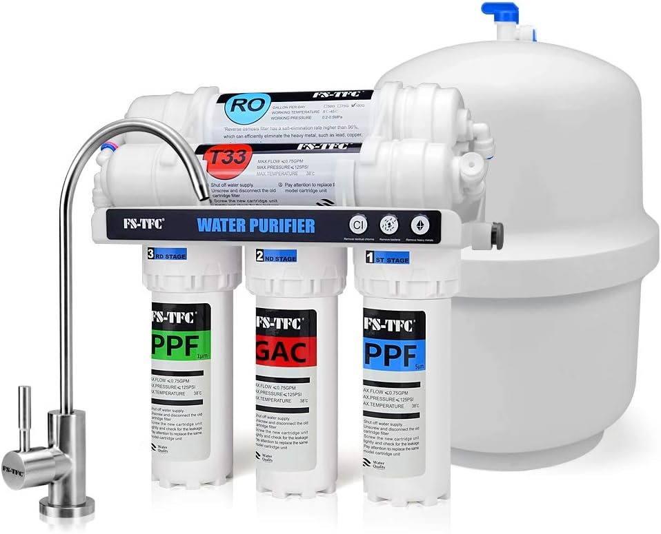 5-Stage Reverse Osmosis Water Filter System, NSF Certified 100GPD RO Water Purifier Under Sink Reduces 99.999% Impurities, with 4 Extra Replacement Filters Free for Home Drinking