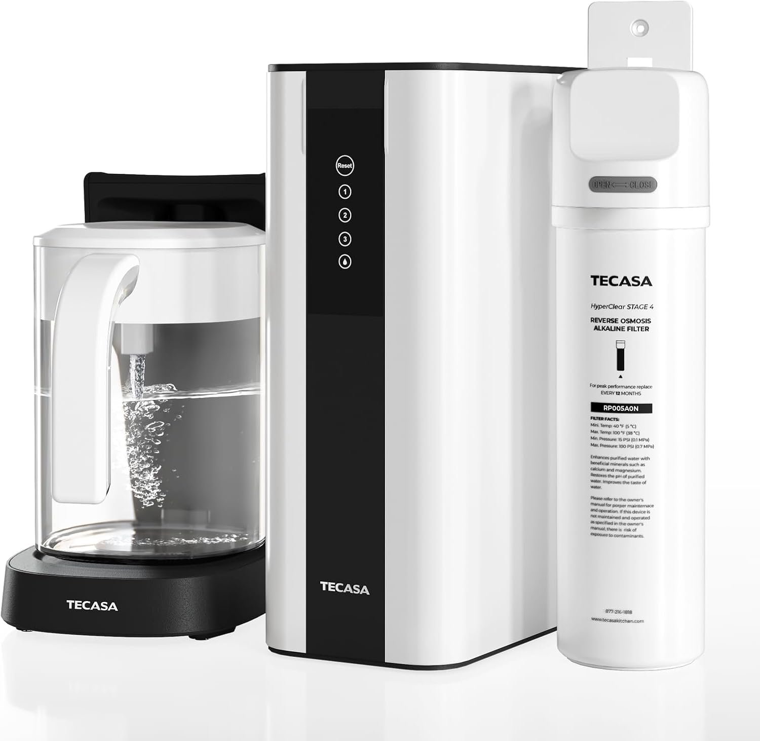 Tankless Reverse Osmosis System with Auto-Fill Pitcher & Alkaline PH+ Mineral Filter, TECASA 5-Stage Under Sink RO Water Filter, 0.0001μm for PFAS/Lead Removal, Space-Saving for Home/RV