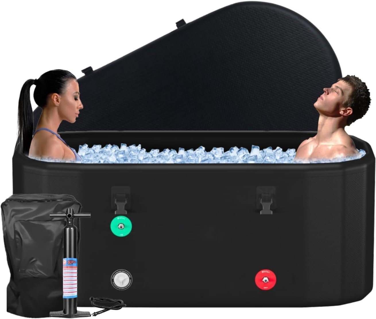 HotMax XXL Drop Stitch Ice Bath Tub for Recovery 216 Gal, Compatible with Water Chillers, Cold Plunge Tub with Insulated Lid, Multi-layer Portable Bathtub for Cold Water Therapy(59IN*32.2IN*27IN)