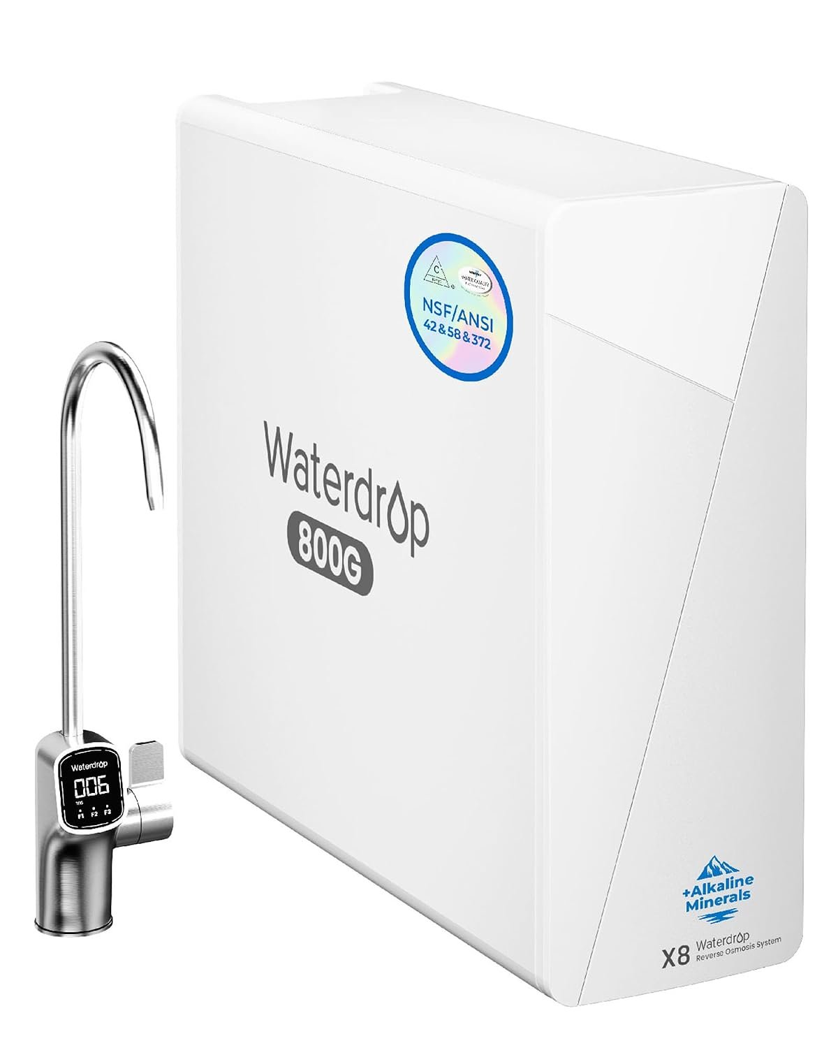 WD-X8-Alkaline RO System | NSF/ANSI 42&58&372 Certified, 800 GPD RO Water Filter System, 10-Stage Filtration, 2:1 Pure to Drain, LED Faucet, BPA-Free