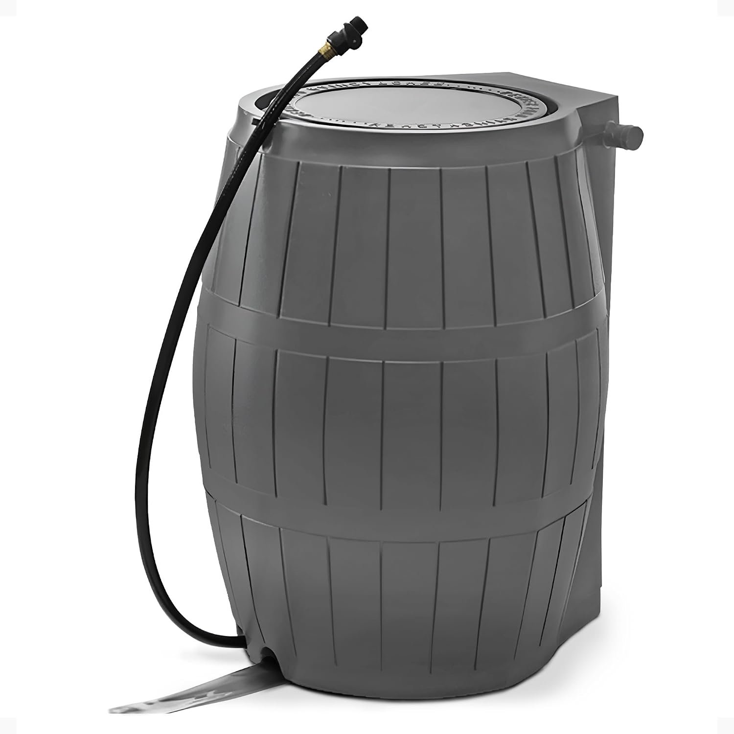 FCMP Outdoor Raincatcher 4000, Flat-Back Rain Water Barrel, 50-Gallon, Gray – Rainwater Collection Storage Container w/Side Spigots, Mesh Screen, Garden and Overflow Hose & Linking Kit