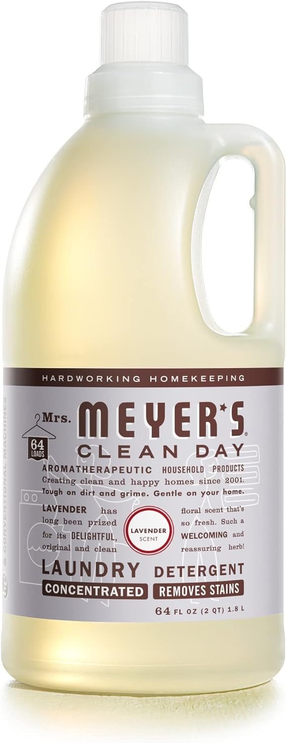 MRS. MEYER’S CLEAN DAY Liquid Laundry Detergent, Biodegradable Formula Infused with Essential Oils, Lavender, 64 oz (64 Loads) | Brightens Colors, Removes Tough Stains, Up to 64 Loads a Bottle, Made with Essential Oils and Stain-Fighting Enzymes