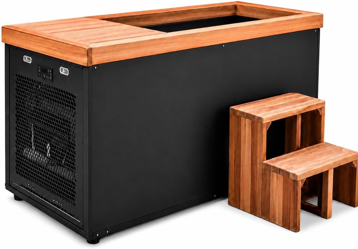 1-Person Cedar Cold Plunge, All-in-One Chiller & Heater, WiFi, 120V